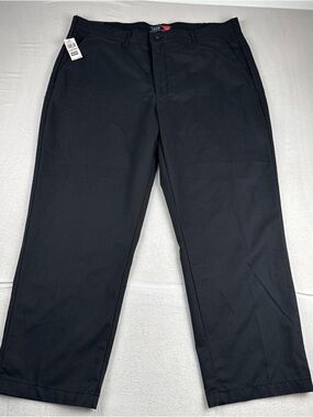 New! Izod Sportflex Mens Black Chino Pants 40*30 Flat Front Non-Iron Classic fit